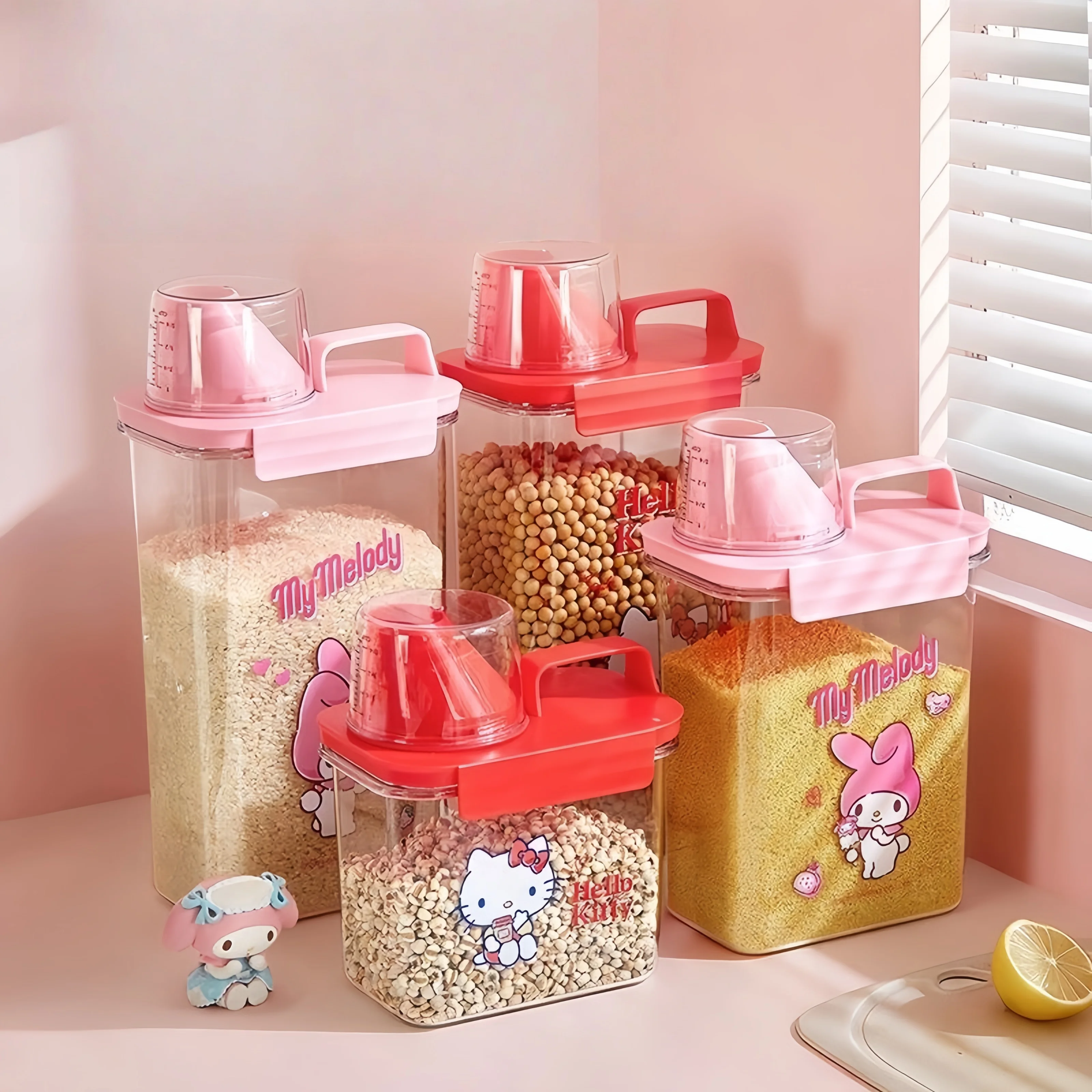 Sanrio Hello Kitty Large Sealed Jar Rice Bucket Container Kitchen Food Flour Pet Cerea Clean Moisture-proof Storage Container