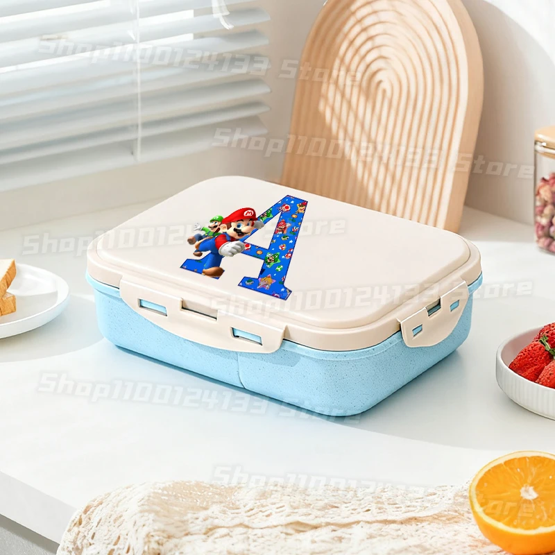 Bonitas fiambreras Marioed para niños, juego con letras A-Z, estampado de Anime, fiambrera separada para hombre, caja Bento portátil para Picnic escolar para niños y estudiantes