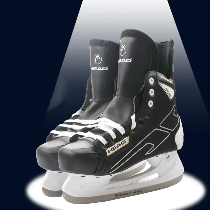 2024 NEW Black Leather Winter Ice Hockey Skates Shoes Professional PU Thermal Thicken Ice Skating Blade Shoe for Adults Kids