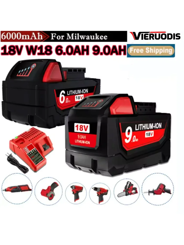 100% Original pour batterie d'outil électrique Milwaukee M18, chargeur, BR, XC, 18V, 12000mAh M18B5, 48-11-1860, batterie 21700 intégrée