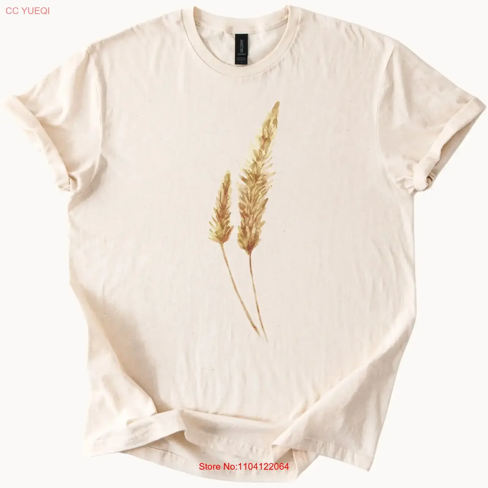 Watercolor Wheat Grass T Shirt Botanical Nature Neutral Aesthetic vintage Washed Soft Unisex Top For Everyday Wear graphic