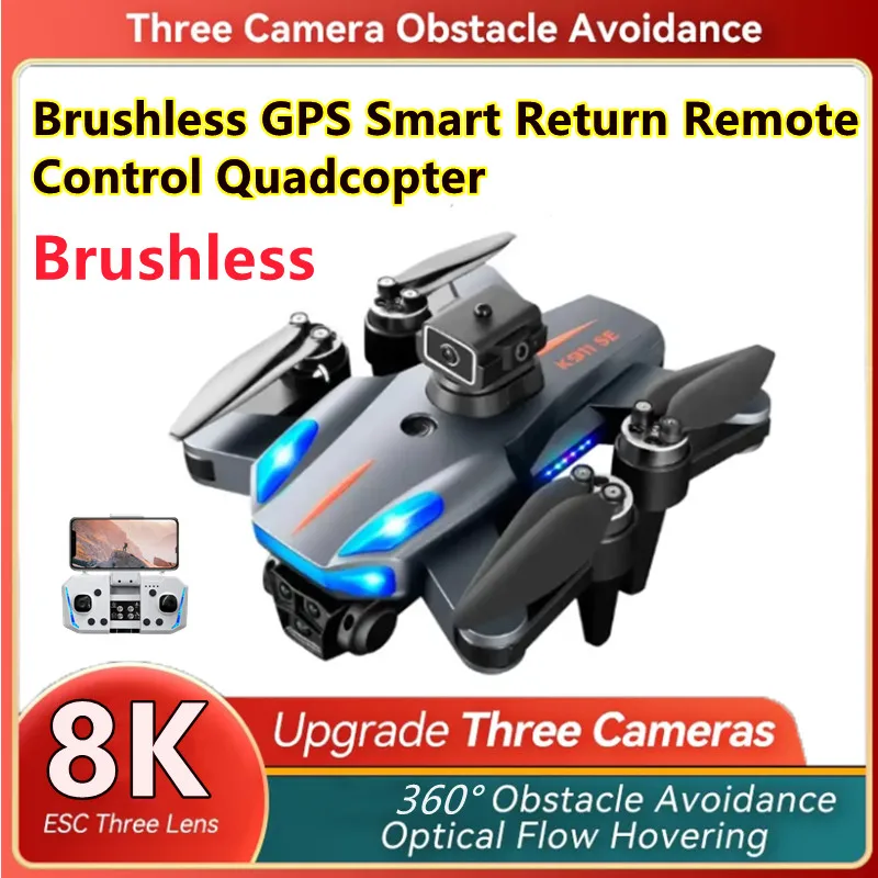 Brushless GPS Optical Flow RC Quadcopter 8K Three Lens 360° Avoid Obstacle LED Light GPS Follow Me WIFI FPV Remote Control Drone