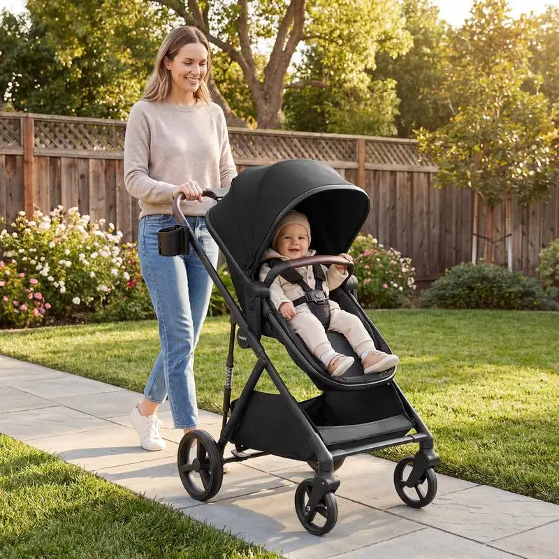 2-in-1 Kinderwagen mit 3 Modi und 360°-Drehung °   Drehbare Allterrain-Räder Stoßdämpfung Schnell Faltbarer Reise-Kinderwagen 0-36 Monate