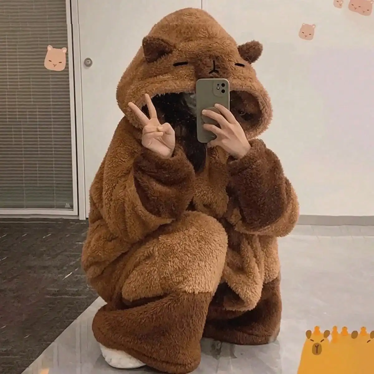 Capybara Winter Pajama Robe For Women - Cute Cartoon Hooded Bathrobe, Extra Thick Coral Fleece Flannel Lined Oversized Plus Size Plush Warm Soft Cozy Loungewear For Everyday, Halloween, Pajama Parties