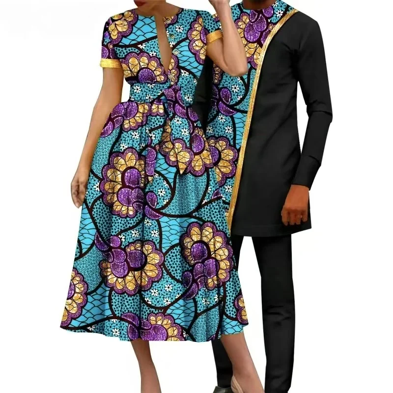 Sale! African Couple Matching Clothes Dashiki Sexy Women Print Long Dresses Bazin Riche Men Outfits 2 Pieces Sets Party Wear