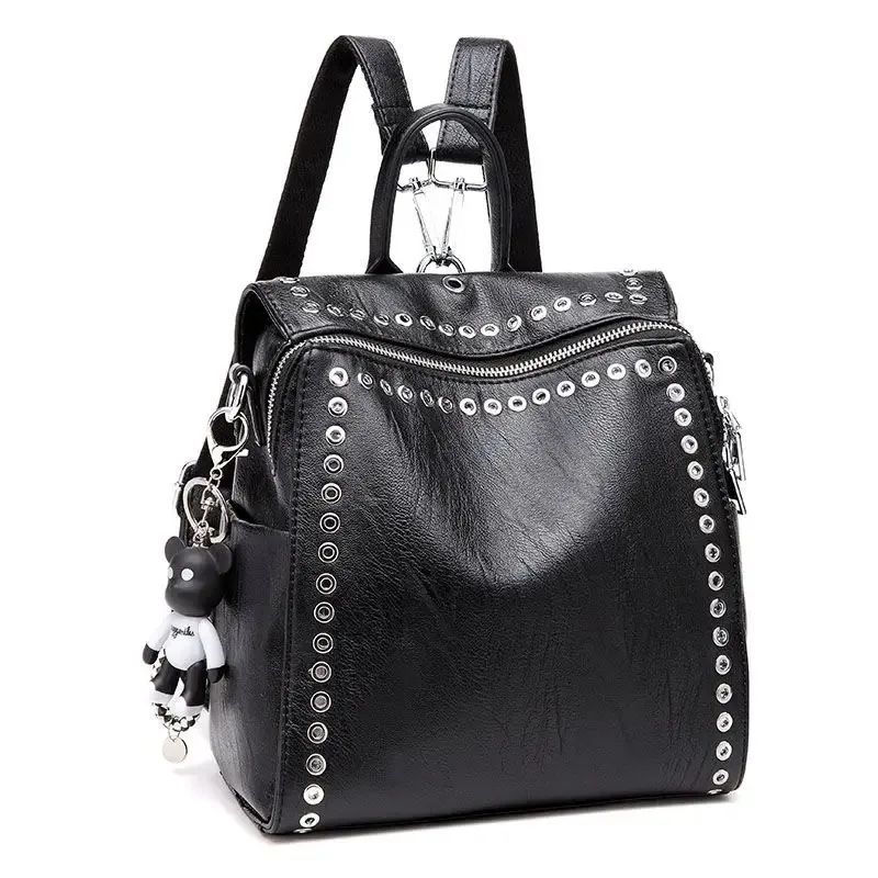 

High-end Women Sheepskin Bag with Riveted Leather Backpack Versatile Soft Leather Multi-functional Single-shoulder Girl Backpack