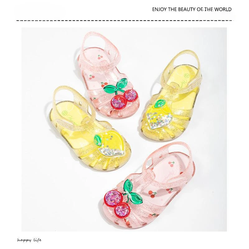 Sandali per ragazze estate principessa 2024 nuovi bambini gelato anguria ciambella scarpe da spiaggia Baby Baotou Jelly Shoes scarpe di cristallo