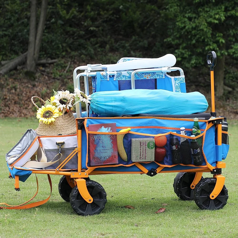 Adjustable Handle Outdoor Alloy Steel Camping Garden Carts Multicolor Beach Wagon Carts with Big Wheels