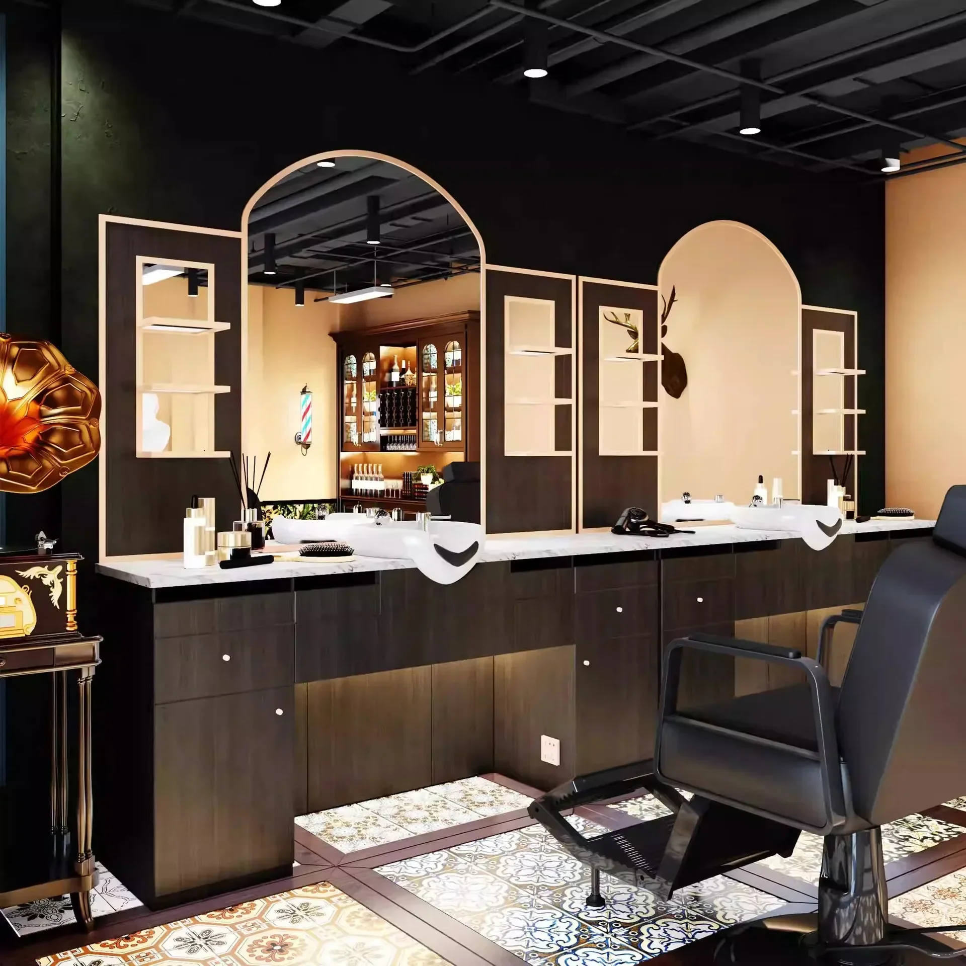 

Станции для укладки волос Двойной стол Парикмахерское зеркало со станцией для укладки Парикмахерская Рабочие станции для продажи