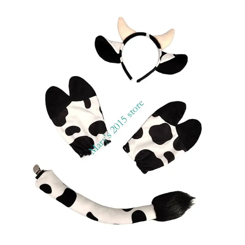 Ensemble d'accessoires Costume vache E15F, 3 pièces, oreilles vache, bandeau, gants, queue, d'accessoires, Costumes