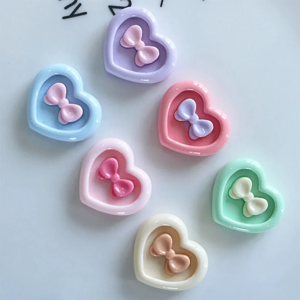 10PCS Shiny Heart Bow Resin Flat Back Cabochons For Hairpin Phone Case Scrapbooking DIY Jewelry Craft Decoration Accessories