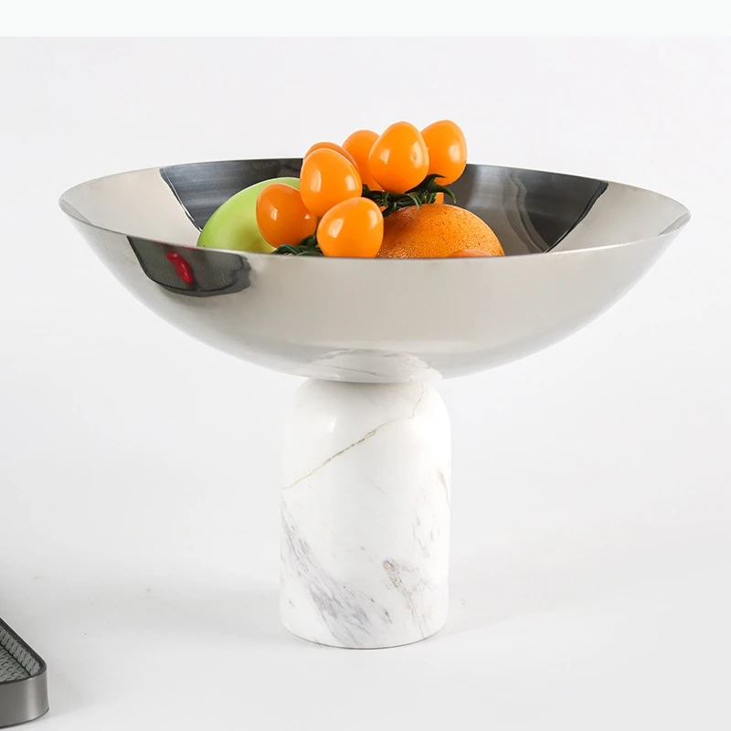 Marble Tray Geometric Cylindrical Fruit Plate Metal Tray Desktop Storage Container Snack Plate Home Decoration Accessories