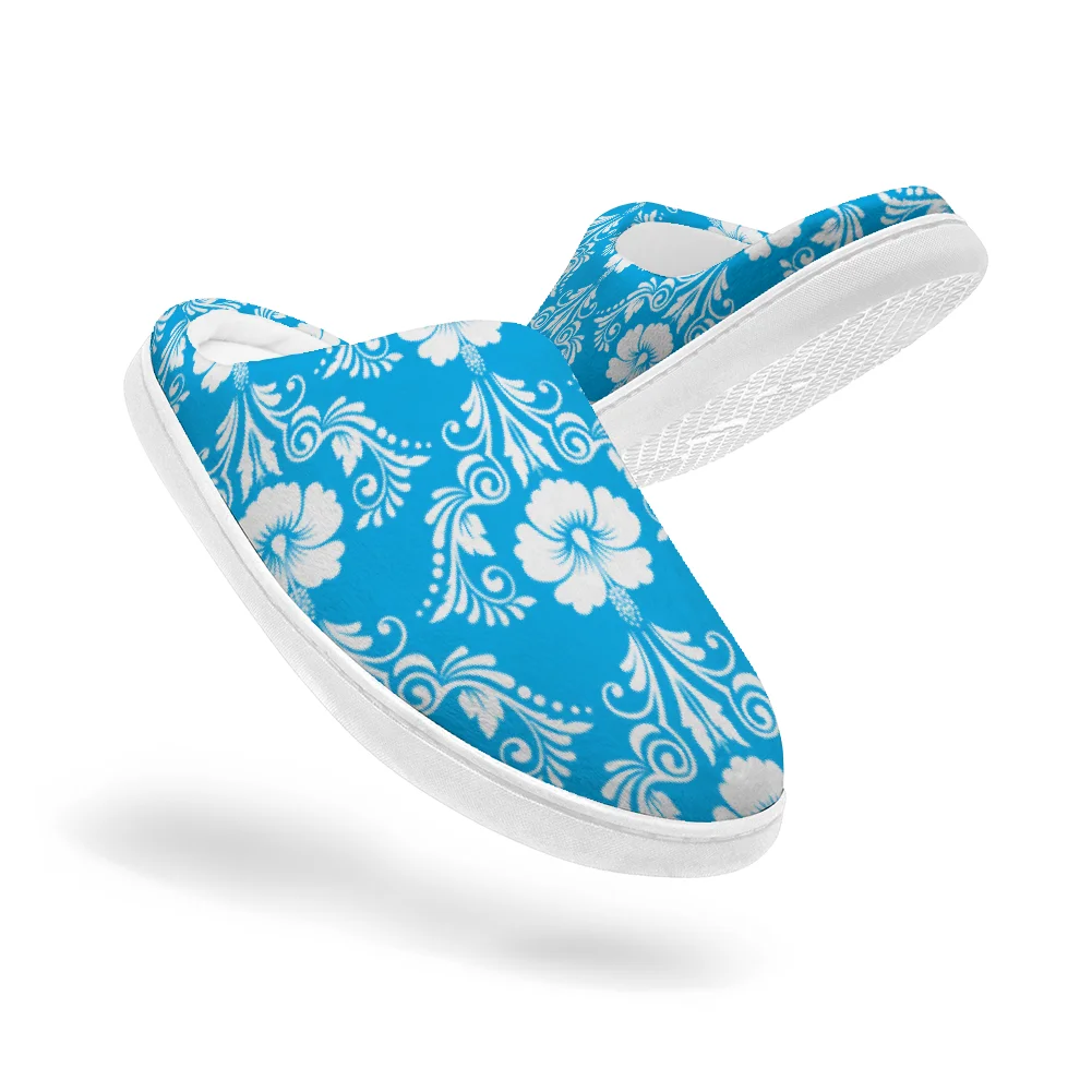 

Blue printed cotton slippers plush casual warm slippers winter home cotton slippers