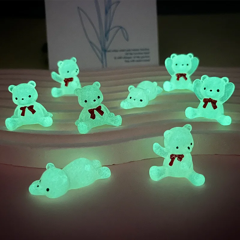 5PCS Luminous Bow Tie Bear Glowing Resin Cute Kid Mini Pretend Play Toy Room Decor Garden Statues Lawn Ornaments