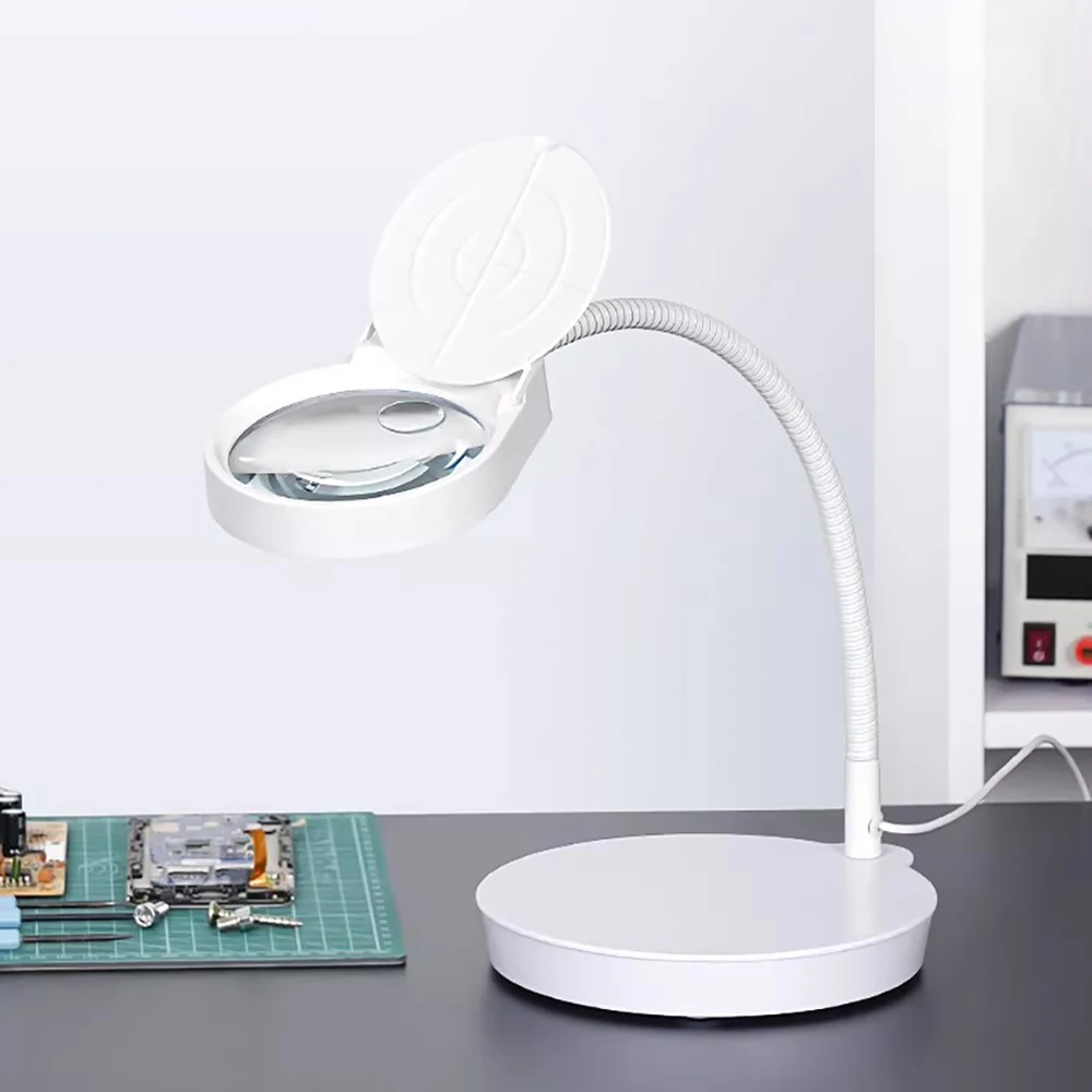 Desktop Magnifier with LED Lights - 30X/20X Dual Magnification, Adjustable Gooseneck, for Circuit Board Repair & Precision Work