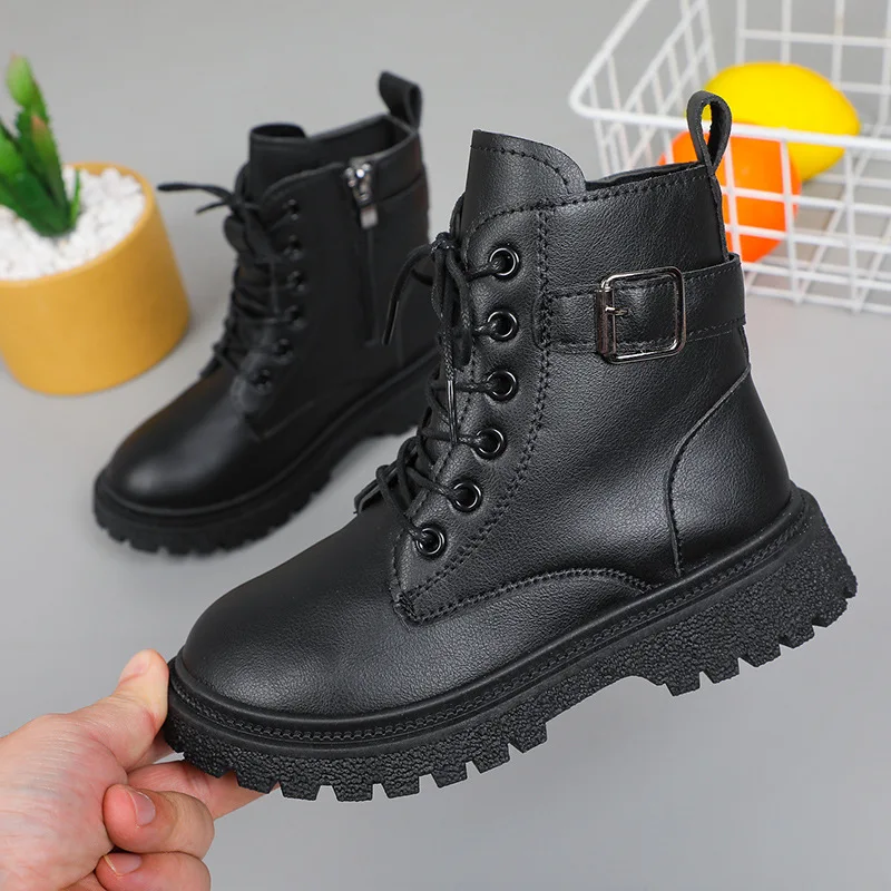 Autumn and Winter Girls Ankle Boots Fashion Non-slip Boys PU Leather Short Boots Children Korea Shoes Fall Toddler Girl Boots