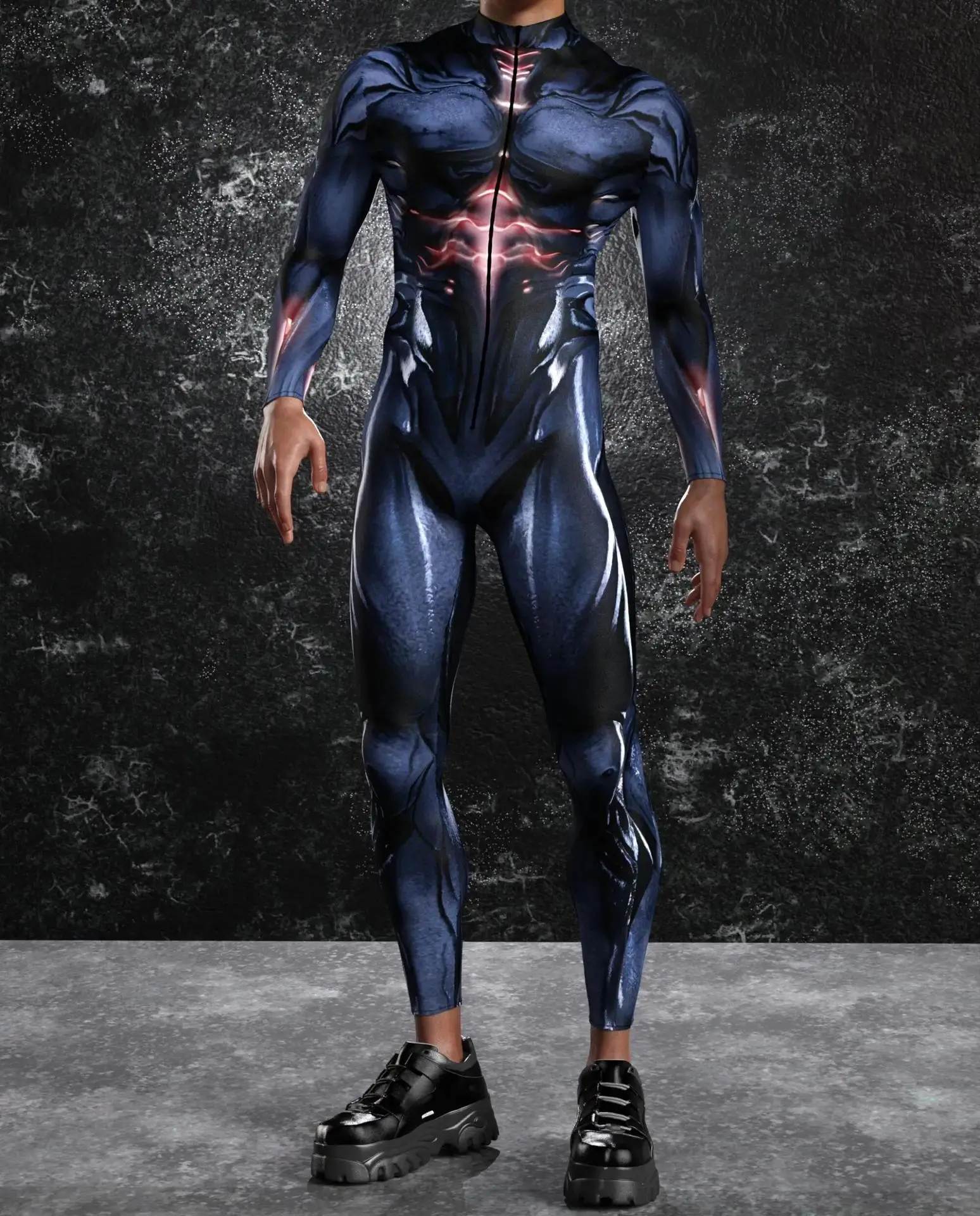 Herren Sexy Bunter Print Bodysuit Punk Morphsuit Halloween Roboter Zentai Anzug Feiertagsparty Jumpsuit Rave Cosplay Kostüm – Detail 11