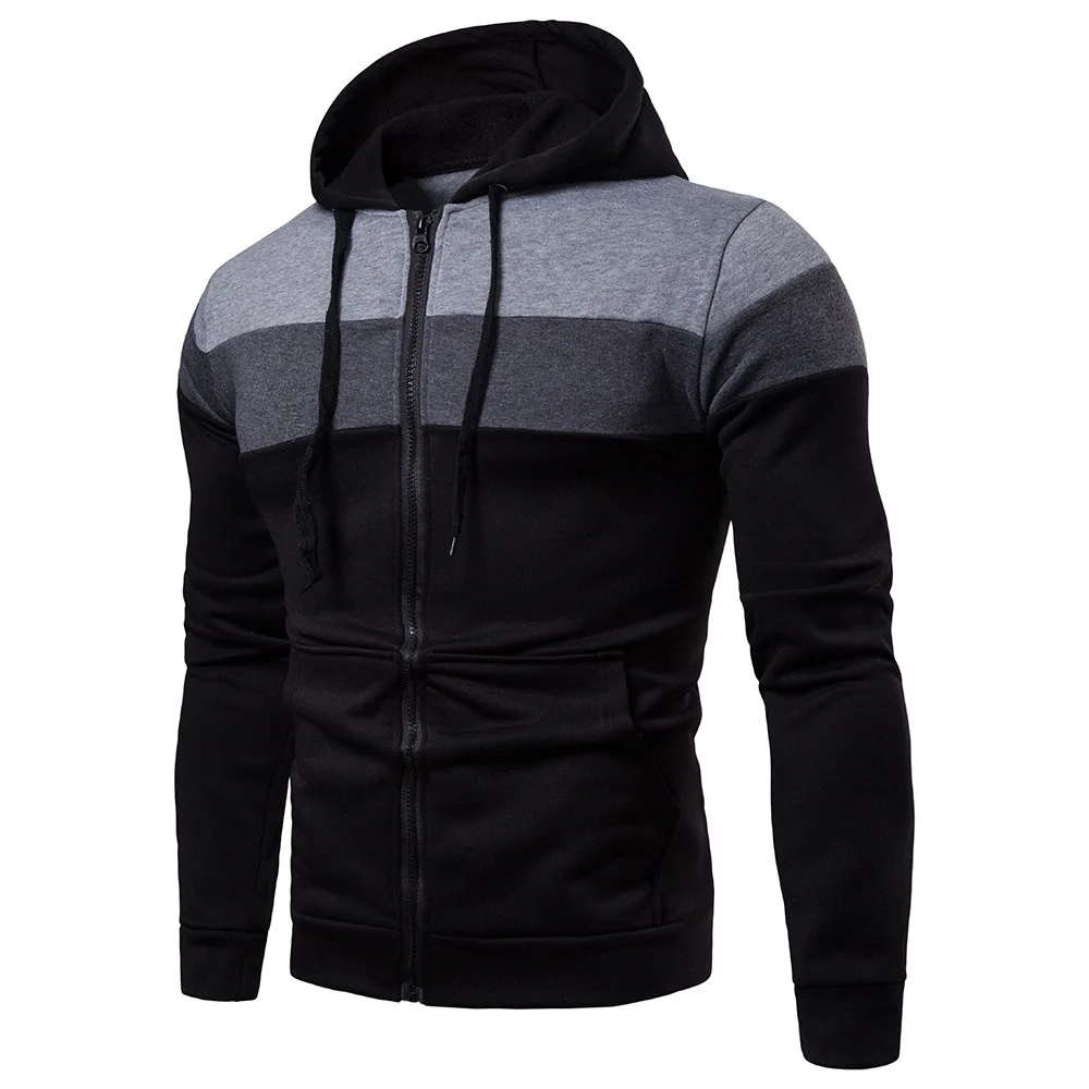 2024 New men's hooded zipper splicing color sports top fleece insulation casual wear hooded sports top zipper comfortable hoodie