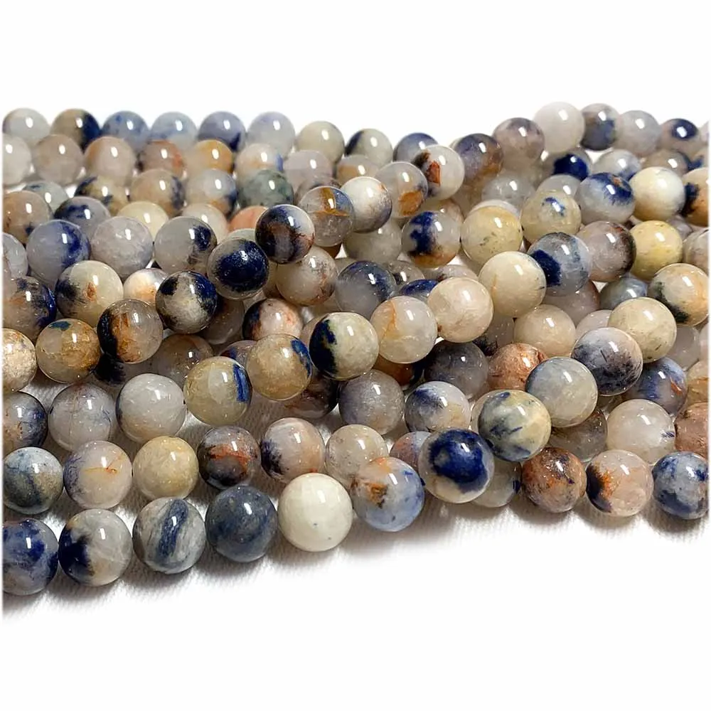 Veemake Blue White Dumortierite in Quartz Dumoyite Round Loose Beads For Jewelry Making Natural Crystal Gemstone DIY Bracelet