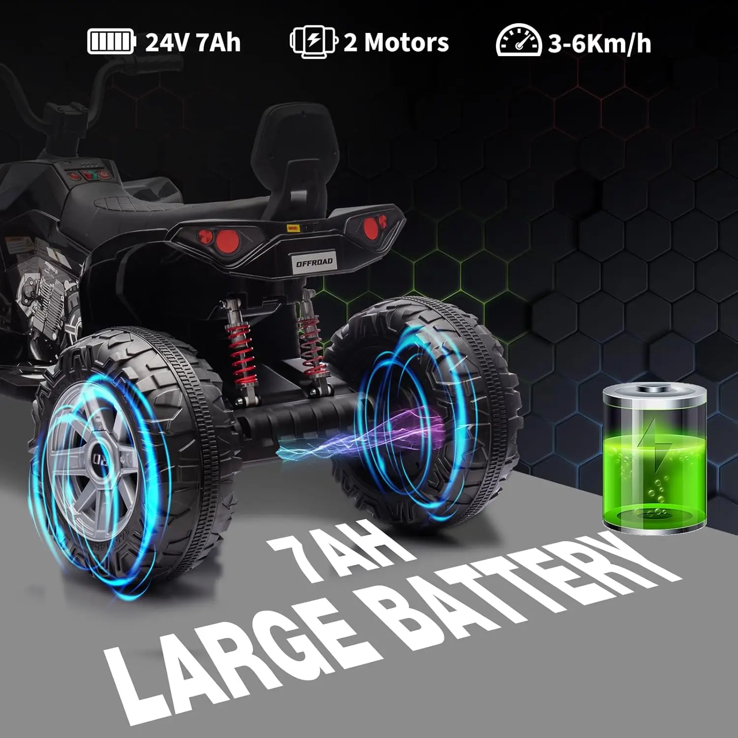 ركوب الدراجات الكهربائية للأطفال 24 فولت مع محركات مزدوجة 500 وات، ومقعدين، وصوت بلوتوث، ومكابح طوارئ، ومصابيح أمامية LED، ومشغل موسيقى #5