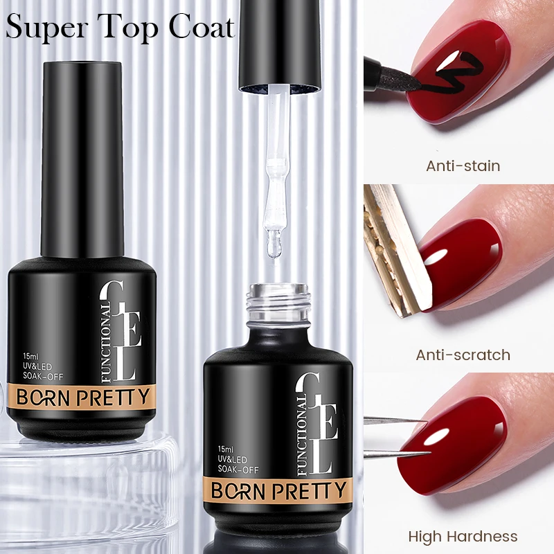 BORN PRETTY 15ml เล็บอเนกประสงค์เจล Super Top Coat เจลโปร่งใส Soak Off UV LED ยางหนาฐานเจลเล็บ DIY เล็บ