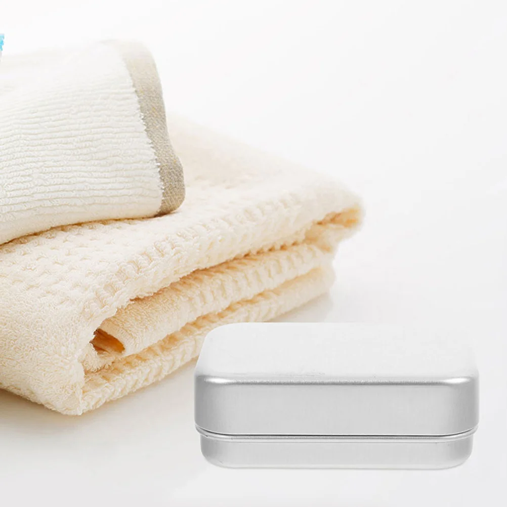 2Pcs Self Draining Soap Dish Aluminum Large Rectangular Dual Layer Soap Box Lid Portable Travel Bathroom Storage Case