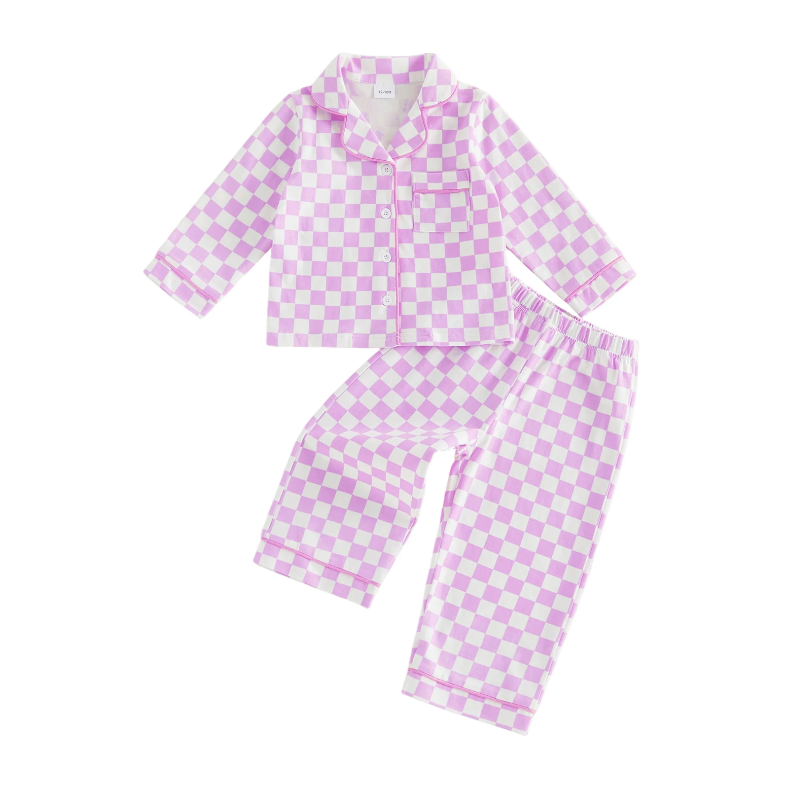 Kids Girls Fall Pajamas Cute Checkerboard Button up Long Sleeves Shirt and Elastic Pants Set for Two Piece Loungewear
