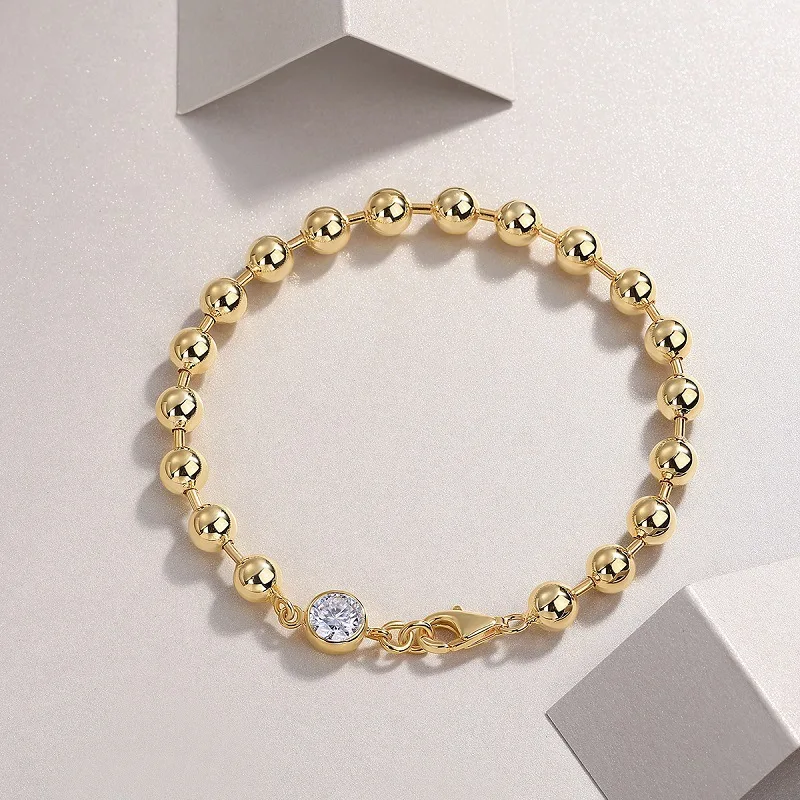 1CT D Color Moissanite Bead Bracelets For Women Girl 925 Sterling Silver 18K Plated Diamond Hand Chain Jewelry Wedding Xmas Gift