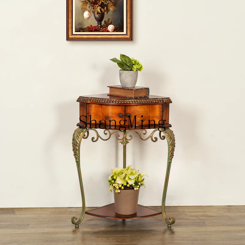 

CL wood triangular edge corner flower stand creative living room sofa coffee table