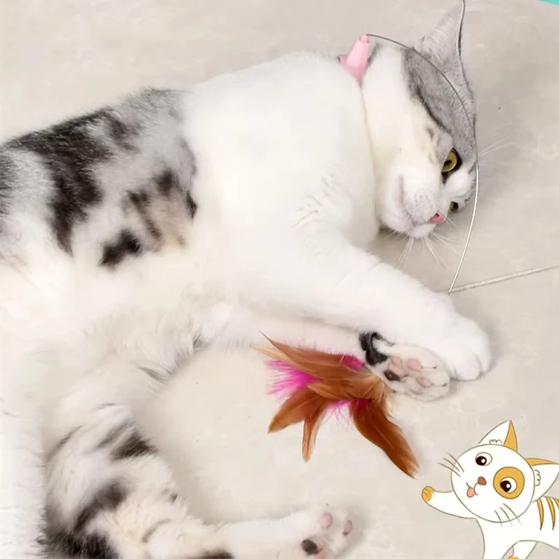 Interactive Cat Toys Funny Feather Teaser Stick with Bell Pets Collar Kitten Playing Teaser Wand Training Toys for Cats Supplies