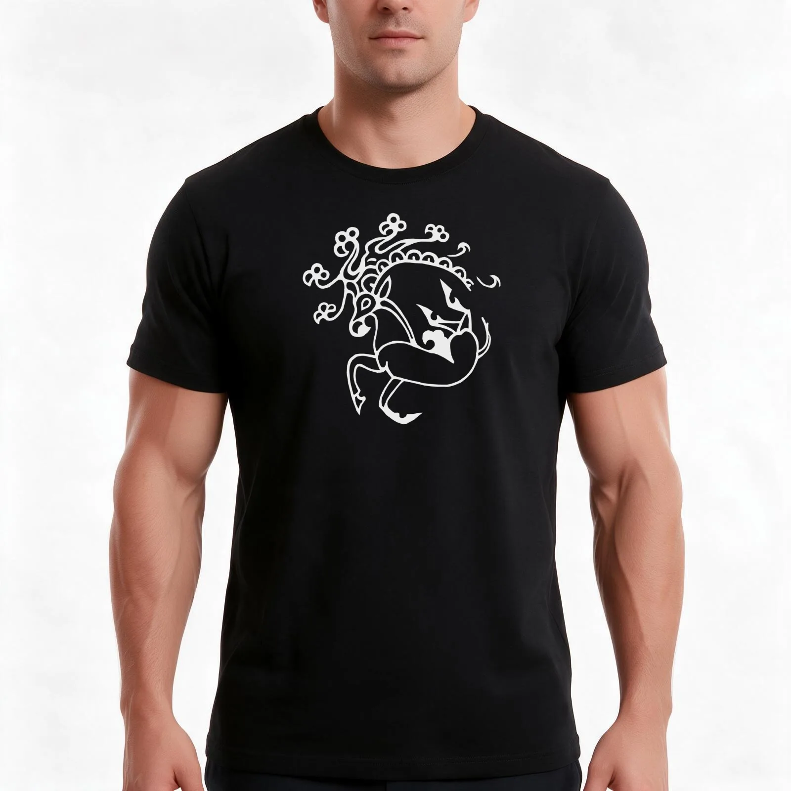 Russian Stag Tattoo T-Shirt, Summer Casual Cotton Tee, Oversized Streetwear Tops, Vintage Graphic Print, Loose Fit Short Sleeve