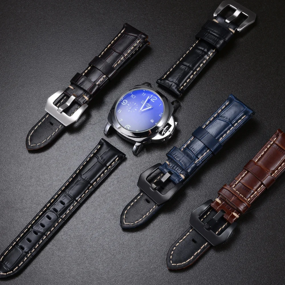 Men Watch Band Genuine Leather Straps 22mm 24mm Watch Accessories Belt High Quality Top Grain Watchbands