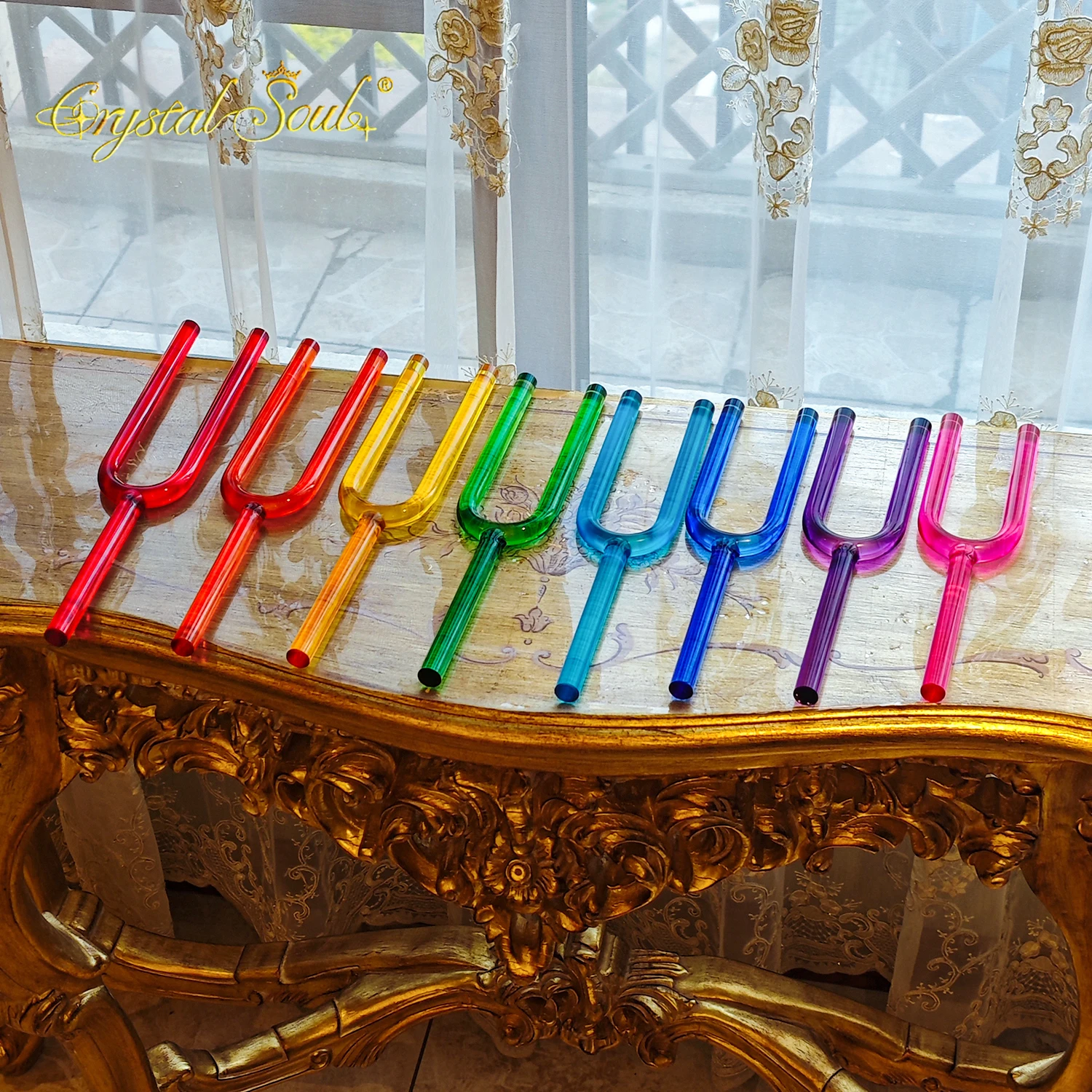 STAR LINKUP Crystal Soul Color Crystal Tuning Fork Set, 8‑Pieces Customizable Sound Vibration Forks 10Mm 12Mm 16Mm 20Mm With Storage Case For Sound Healing Meditation