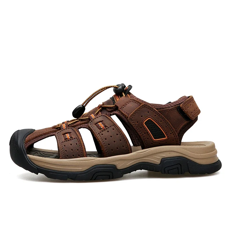 Hot Sale Summer Men Sandals New Fashion Genuine Leather Male Outdoor Pretty Luxury Design Te Fashion Clog Shoes Sandals