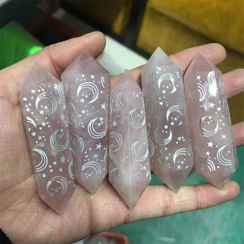 

Natural Rose Quartz Double Wand Point Carved Polished Crystals Tower Healing Stones Gemstones Reiki Decoration