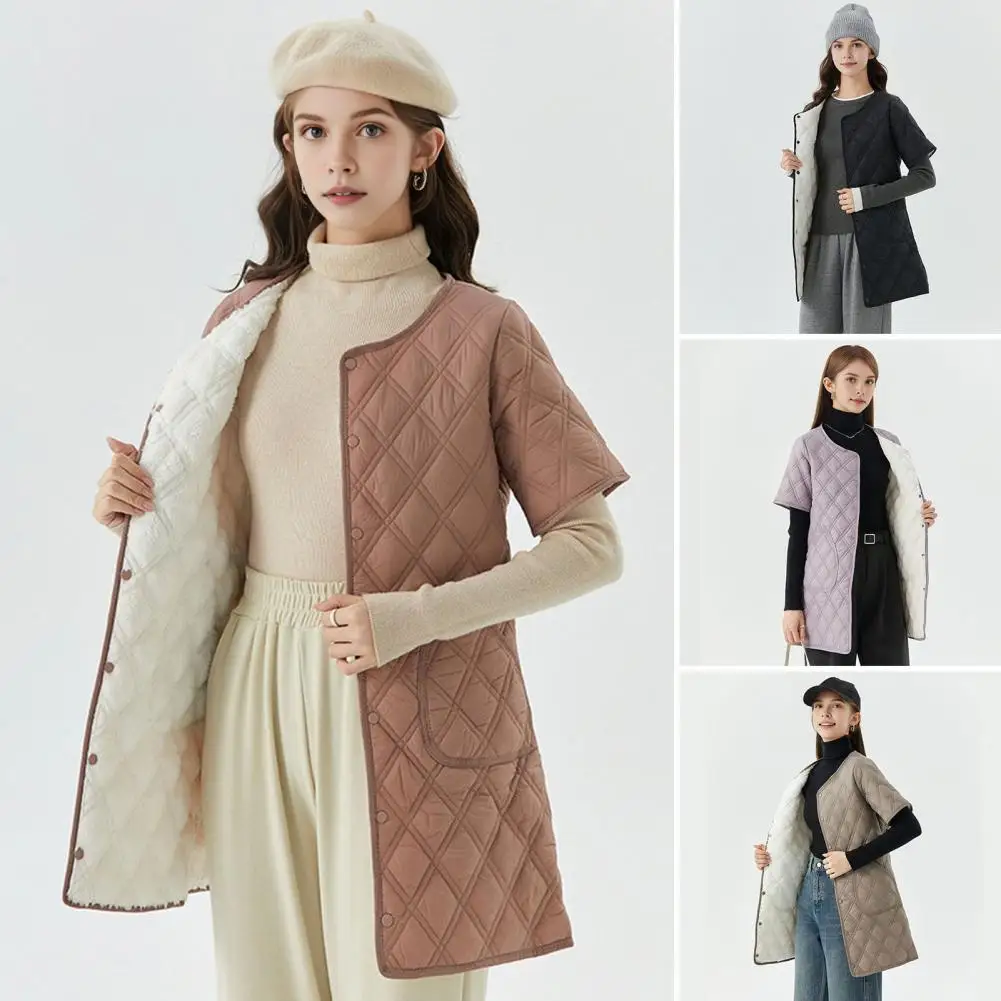 

Women's Thiened Lined V-Neck Cotton Jacket New Stitched Cotton Windproof Warm Outerwear Lightweight Winter Coat Cotton Jacket