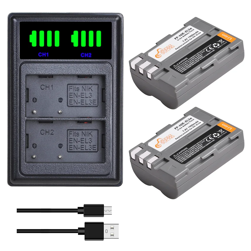 

Pickle Power 1900mAh EN-EL3e EN-EL3 Battery New LED USB Dual Charger For Nikon D50 D70 D80 D90 D100 D200 D300 D300S D700