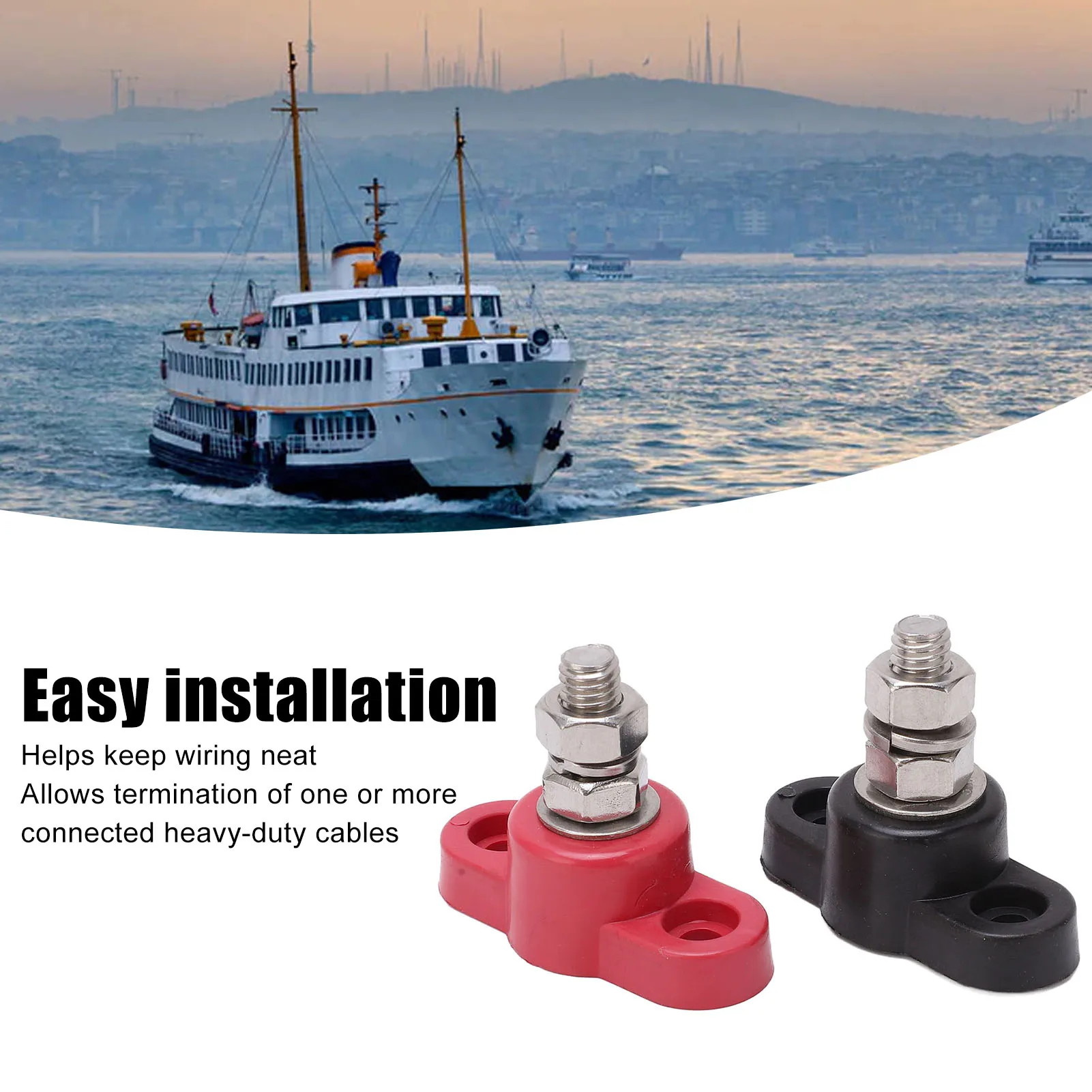Battery Terminal Blocks 12V 24V Safe Red Black Power Stud Battery Junction Block Post Battery Distribution Terminal Block