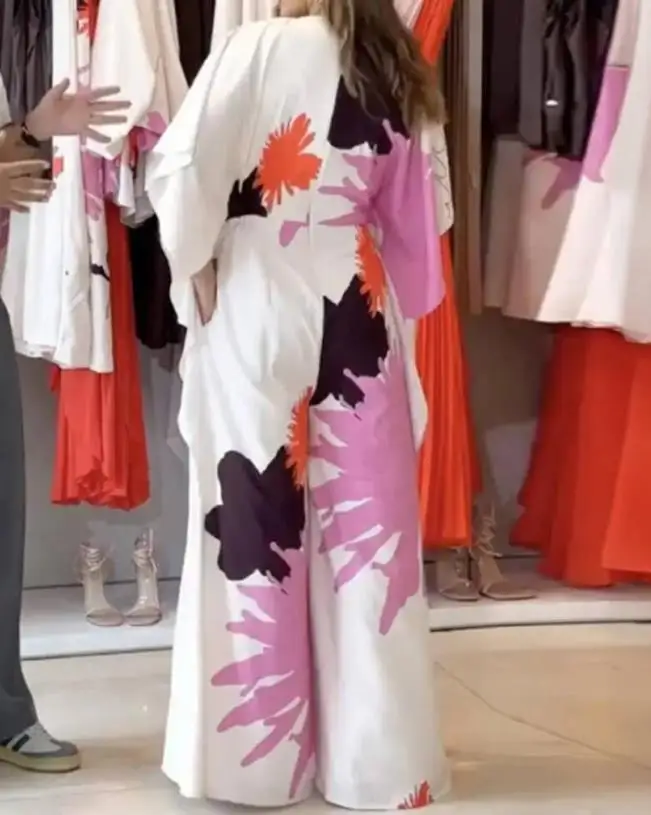 Summer Women's Fashion Colorblock V-Neck Half Sleeve Wide Leg Jumpsuit Jumpsuits for Women Wear Temperament Female Dairy Clothes