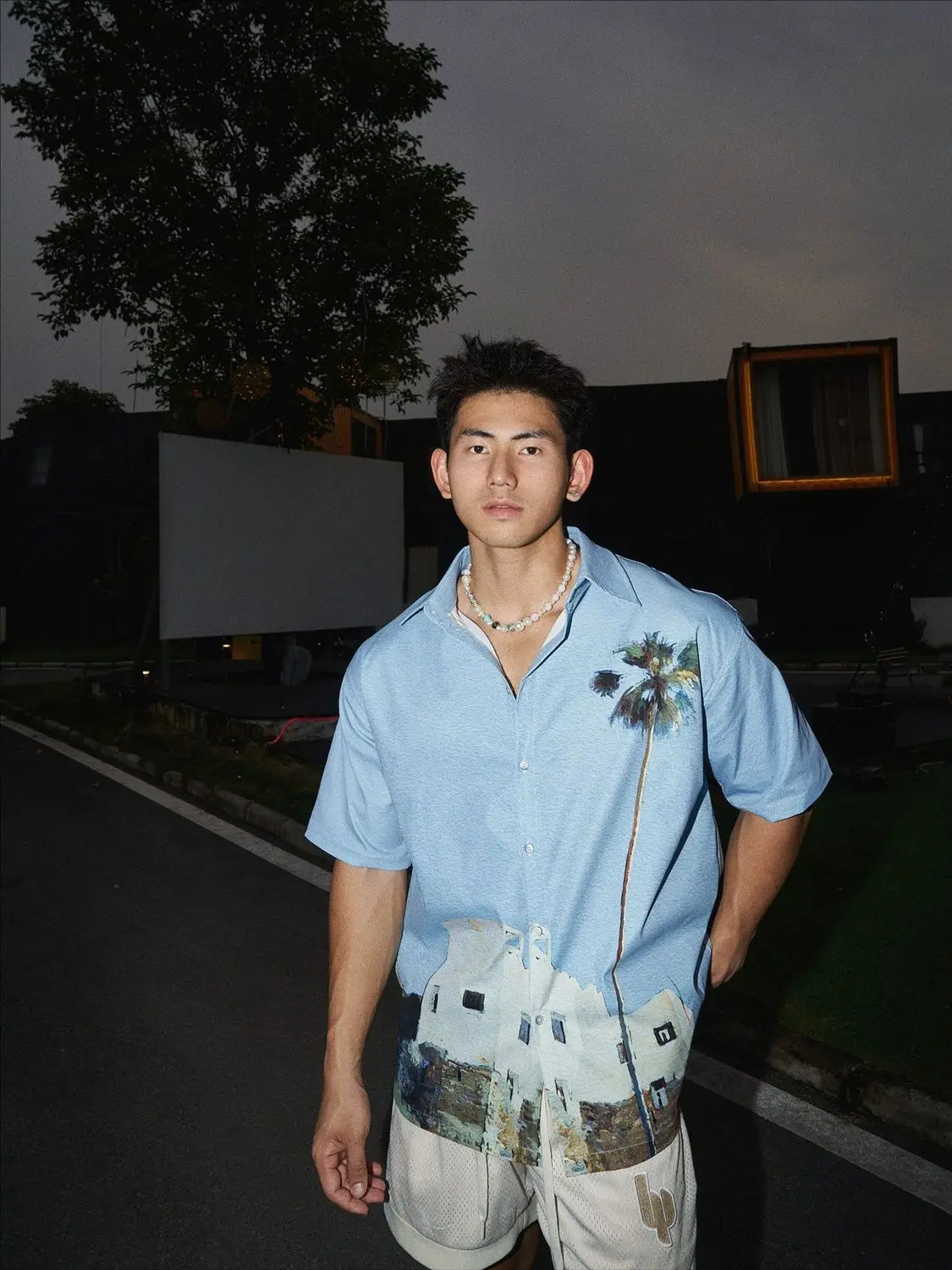 

New Dating Cuba Vacation Print Vintage Short Sleeve Blue Shirt Men's and Women's Summer Casual Loose Shirt