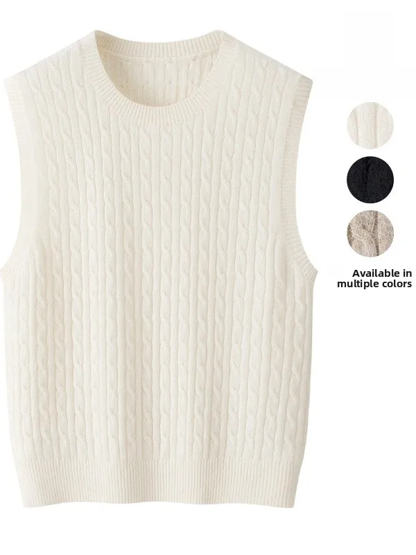 

Женский вязаный свитер, жилет, повседневный комбинезон, круглый топ без рукавов, весна-осень-зима, свободная длина для поездок на работу