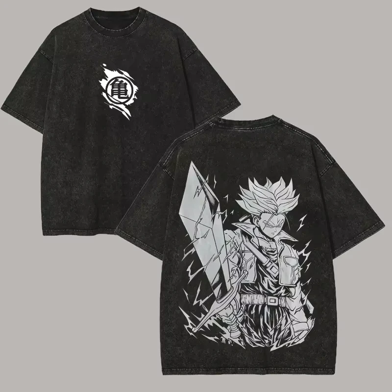 Trunks T Shirt Dragon Ball Z Men Vintage Acid Wash Oversized Cotton Future Sword Kanji Manga Graphic Anime Tees Drip Clothing