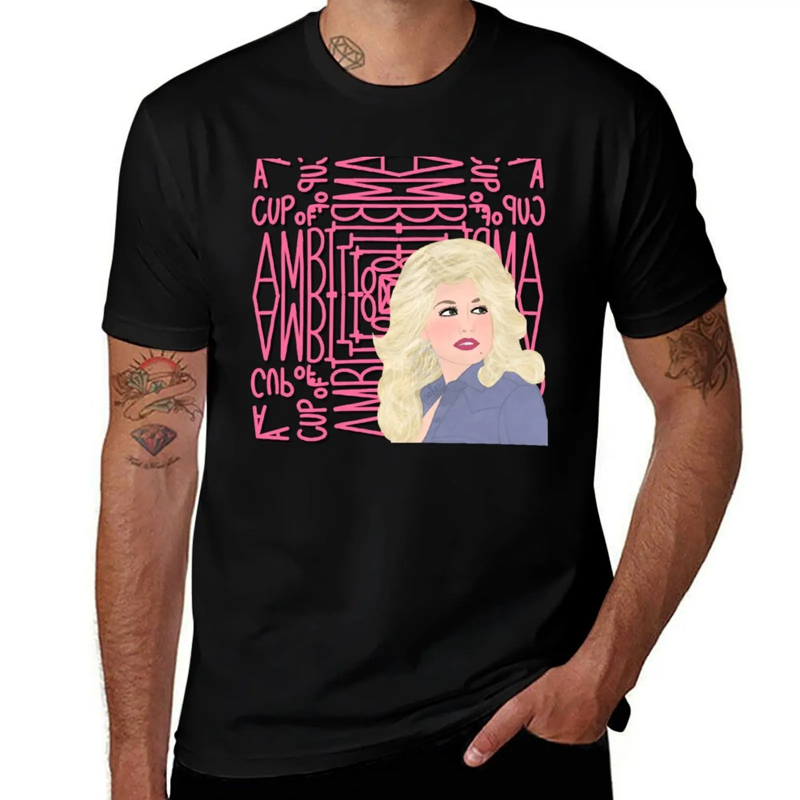 T-shirt Young Dolly & A Cup of Ambition, t-shirt en coton basique grande taille