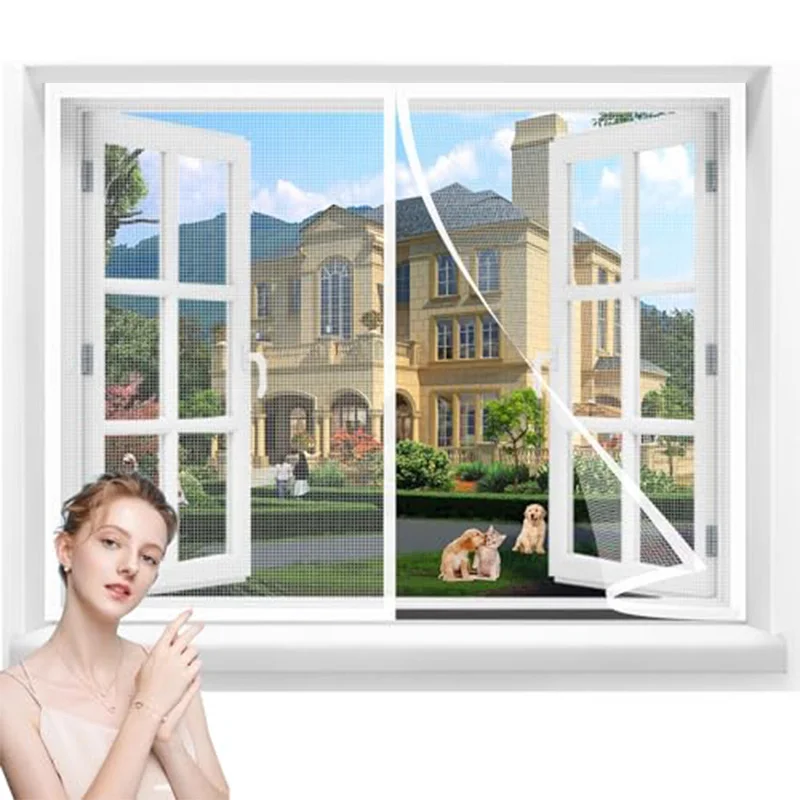 White Mosquito Screen Window Self-adhesive Magnetic Mosquito Net Self Installing Invisible Net Automatic Closing Custom Size