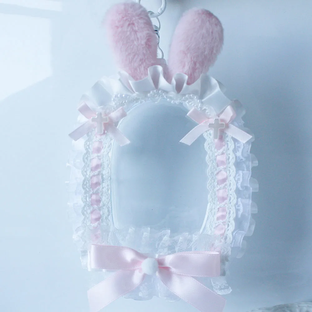 

Doll Bag Pink Bunny Keychain Case Transparent Bag for 10 cm Doll Display Out Show Collectors Bag Protection Anime Doll