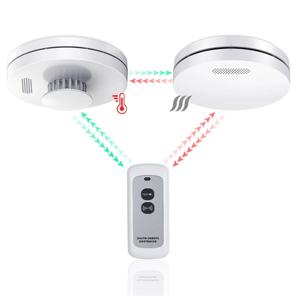 Home alarm system wireless interconnected smoke detector  Interlinked  smart remoter control Fire smoke alarm