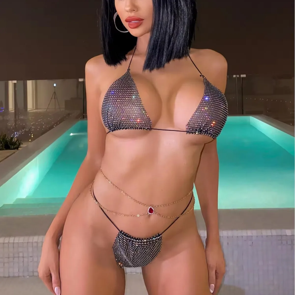 

Outdoor Beach Sexy Bikini Set Diamond Strapl Split Swimsuit Women's Surfing Swimwear No Brand Cupl Svel Water Sports