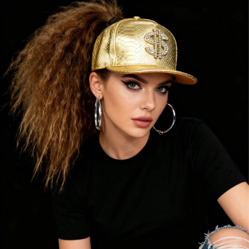 1pc Gold Print Flat Brim Baseball Cap,West Coast Hip Hop Style Exaggerated Design,Suitable for Daily Wear for Both Women and Men