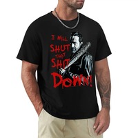 Leisure Negan The Walking Dead T-Shirts Men Round Neck 100% Polyester T Shirts Zombie Horror Short Sleeve Tee Shirt Gift Clothes