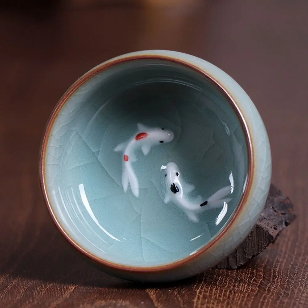 Crackle Golden Fish Celadon Porcelain Teacups 60ml delicate Longquan Tea Cup Bowl Kungfu serviceable Chinese tea cup Tea Making